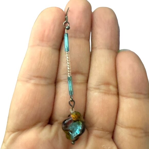 Venetian Murano Glass Vintage Sterling Silver Drop Earrings 3” Long - Picture 3 of 6